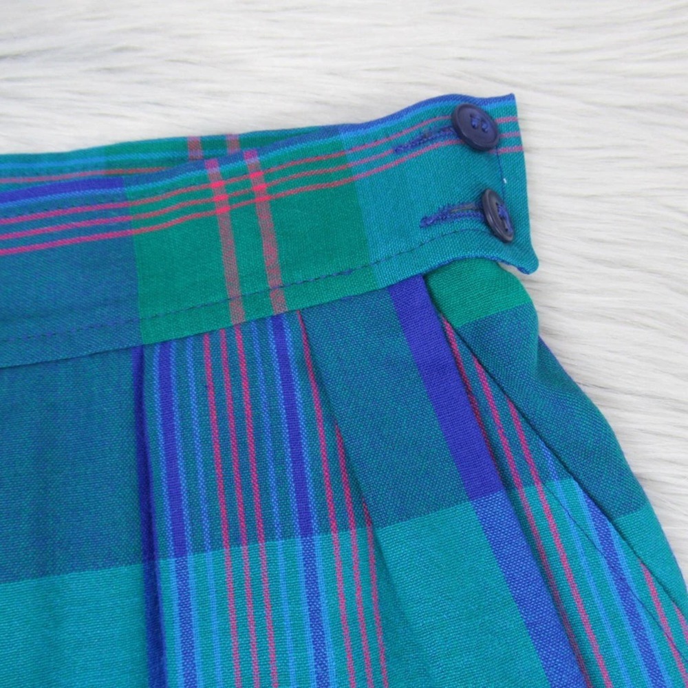 Vintage Miss Pendleton Blue Plaid Pleated Midi Skirt Virgin Wool Women’s XS - Picture 8 of 14